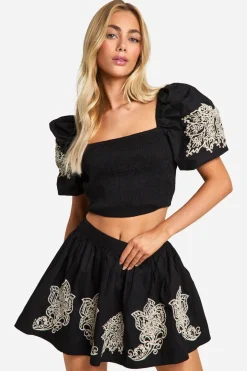 Embroidered Full Mini Skirt