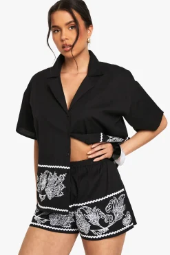Embroidered Trim Cotton Poplin Shorts