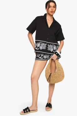 Embroidered Trim Cotton Poplin Shorts