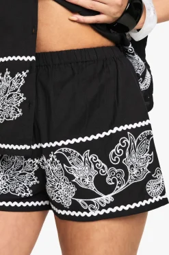 Embroidered Trim Cotton Poplin Shorts