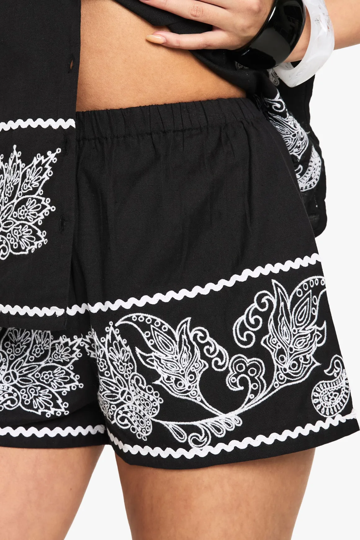 Embroidered Trim Cotton Poplin Shorts