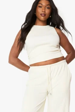 boohoo Ensemble basique coordonné grande taille : Gilet côtelé racer et pantalon<Femme Basiques|Ensembles