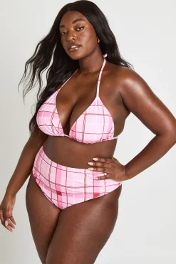 boohoo Ensemble Bikini Grande Taille Imprimé Carreaux Avec Haut Triangle Et Bas Taille Haute<Femme Maillots De Bain|Tenues De Plage