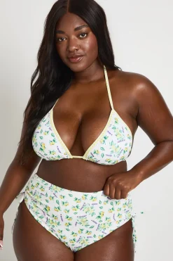 Ensemble Bikini Grande Taille Imprimé Citron Taille Haute Et Haut Triangle