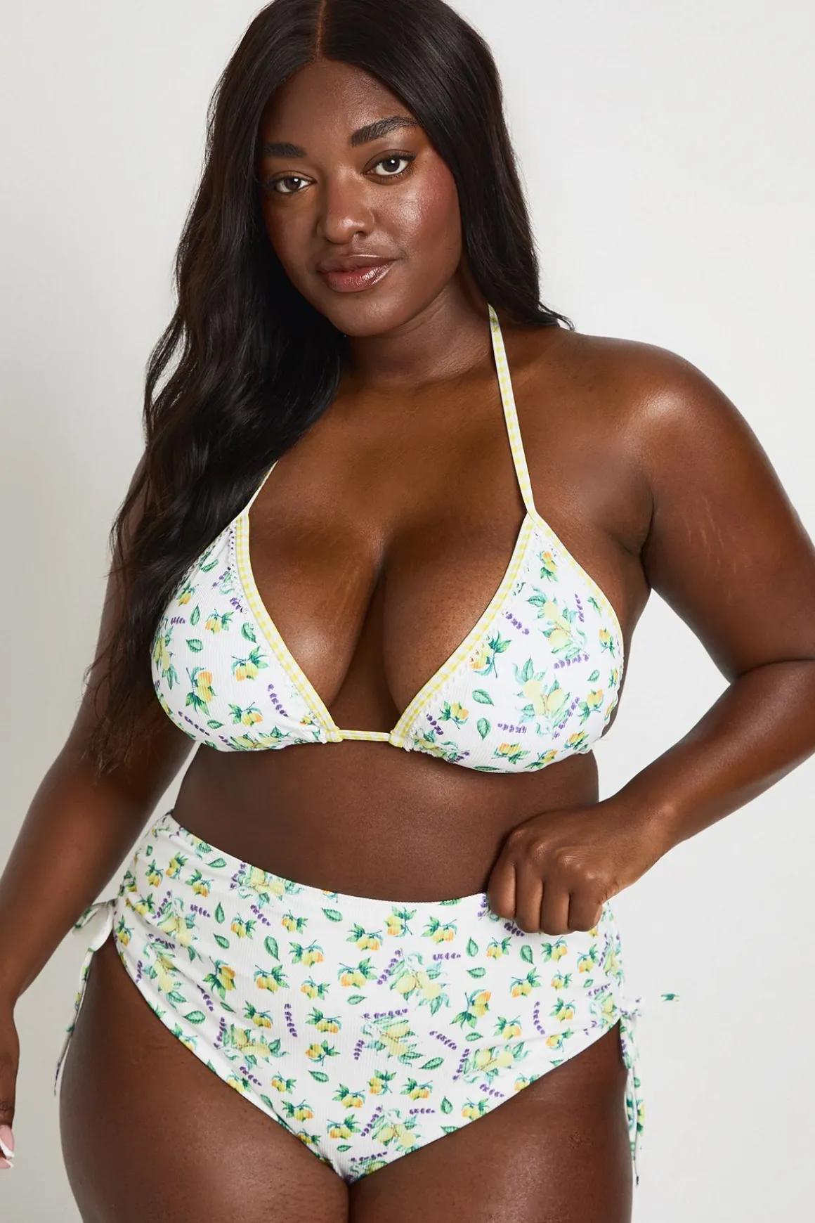 Ensemble Bikini Grande Taille Imprimé Citron Taille Haute Et Haut Triangle