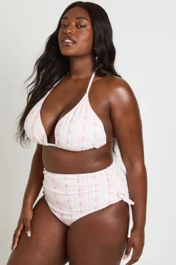 boohoo Ensemble Bikini Grande Taille À Imprimé Gaufré Avec Haut Triangle À Bordure En Dentelle Et Bas À Côtés Froncés<Femme Tenues De Plage|Satin Et Dentelle