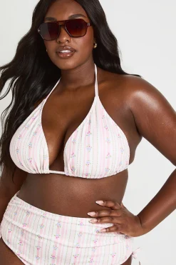 boohoo Ensemble Bikini Grande Taille À Imprimé Gaufré Avec Haut Triangle À Bordure En Dentelle Et Bas À Côtés Froncés<Femme Tenues De Plage|Satin Et Dentelle
