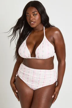 boohoo Ensemble Bikini Grande Taille À Imprimé Gaufré Avec Haut Triangle À Bordure En Dentelle Et Bas À Côtés Froncés<Femme Tenues De Plage|Satin Et Dentelle