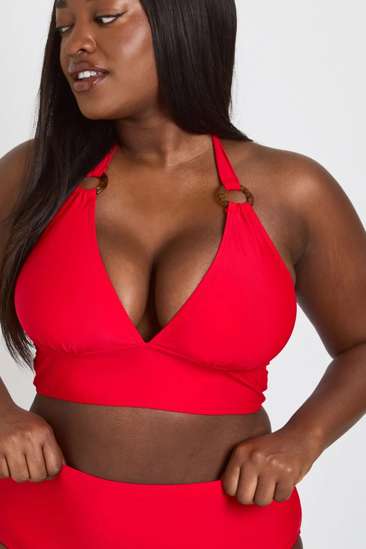 boohoo Ensemble Bikini Grande Taille Haut Plongeant Avec Détail Anneau Et Bas Taille Haute<Femme Maillots De Bain|Tenues De Plage