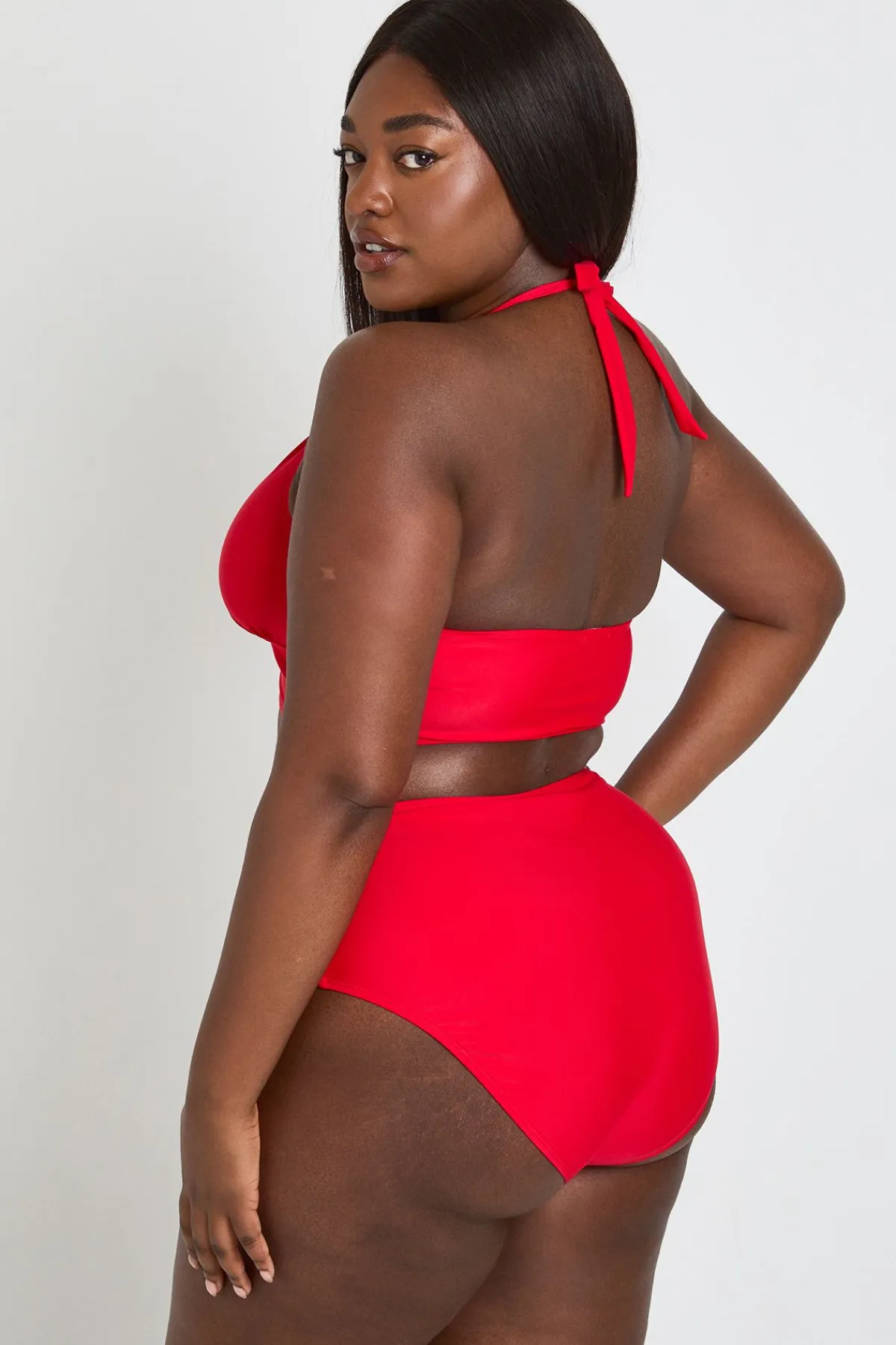 boohoo Ensemble Bikini Grande Taille Haut Plongeant Avec Détail Anneau Et Bas Taille Haute<Femme Maillots De Bain|Tenues De Plage