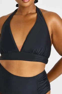 Ensemble Bikini Grande Taille Haut Plongeant Et Bas Taille Haute Gainant Froncé