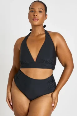 Ensemble Bikini Grande Taille Haut Plongeant Et Bas Taille Haute Gainant Froncé