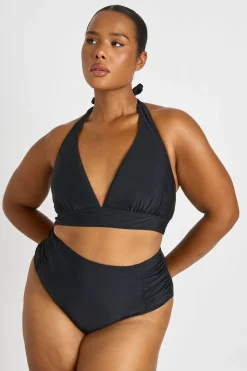 Ensemble Bikini Grande Taille Haut Plongeant Et Bas Taille Haute Gainant Froncé