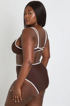 boohoo Ensemble Bikini Grande Taille Haut Triangle À Bords Contrastés Et Bas Taille Haute<Femme Looks Chocolat|Tenues De Plage