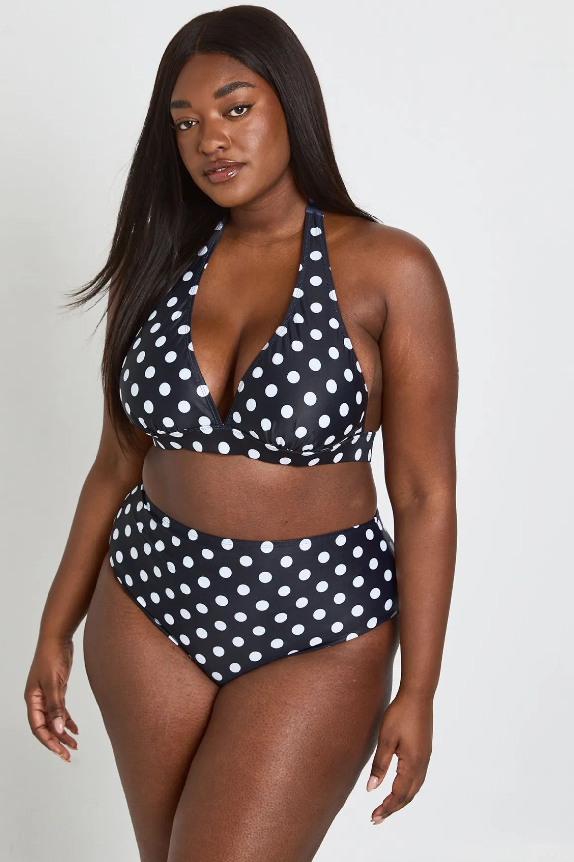 Ensemble Bikini Grande Taille À Pois Avec Haut Plongeant Dos Nu