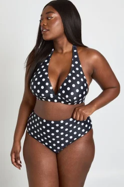 Ensemble Bikini Grande Taille À Pois Avec Haut Plongeant Dos Nu