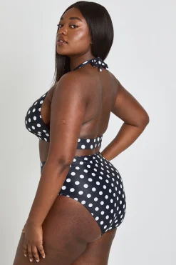 Ensemble Bikini Grande Taille À Pois Avec Haut Plongeant Dos Nu