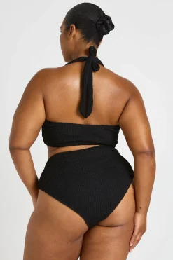 Ensemble Bikini Grande Taille Haut Col Carré Et Taille Haute À Effet Crinkle