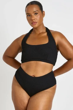 Ensemble Bikini Grande Taille Haut Col Carré Et Taille Haute À Effet Crinkle