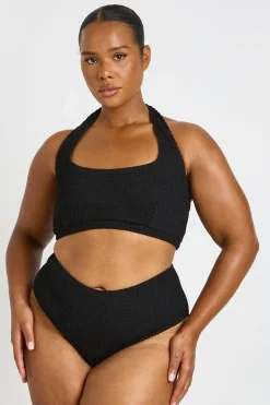 Ensemble Bikini Grande Taille Haut Col Carré Et Taille Haute À Effet Crinkle