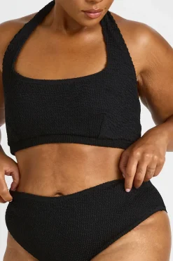 Ensemble Bikini Grande Taille Haut Col Carré Et Taille Haute À Effet Crinkle