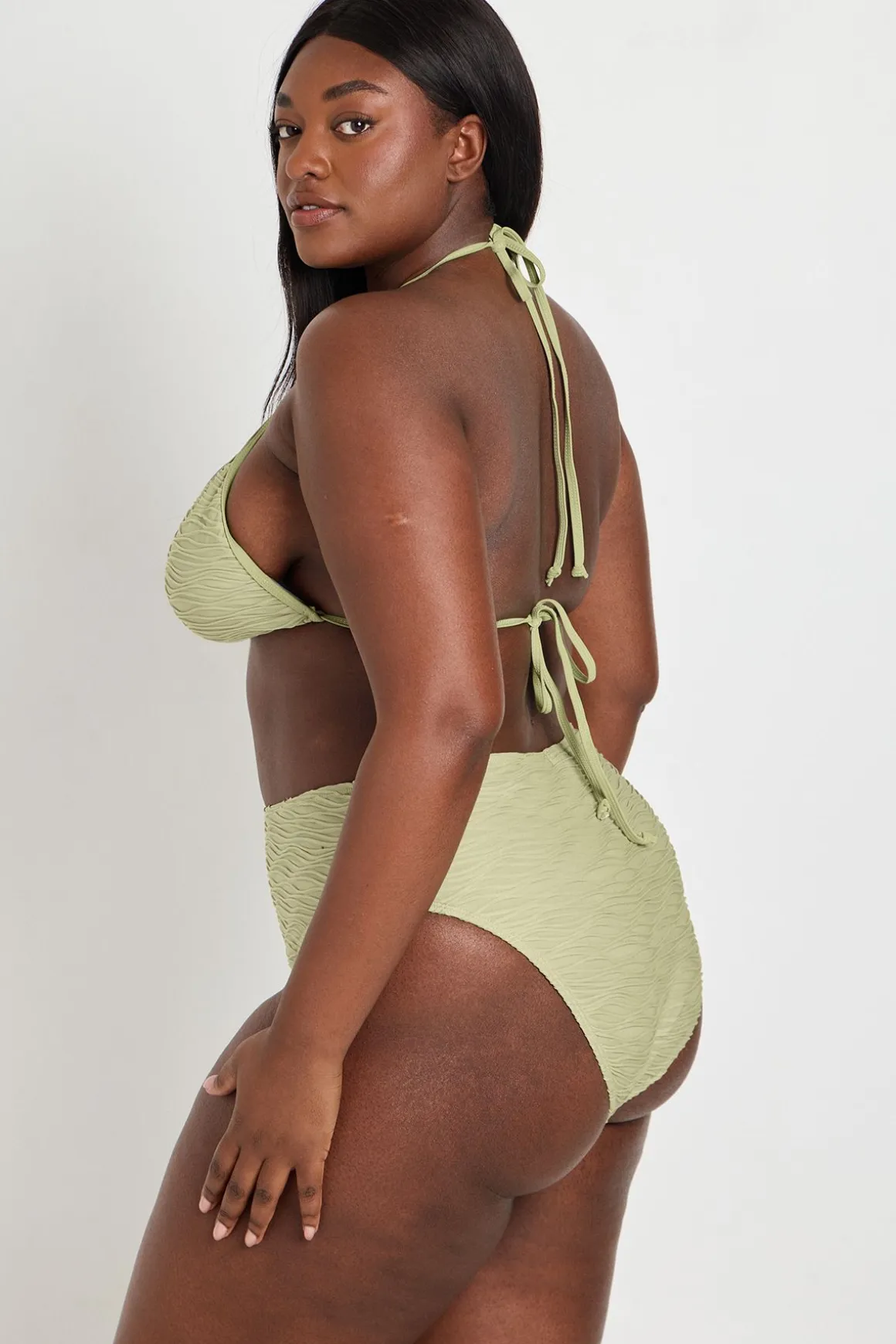 Ensemble Bikini Grande Taille Triangle Texturé Et Taille Haute