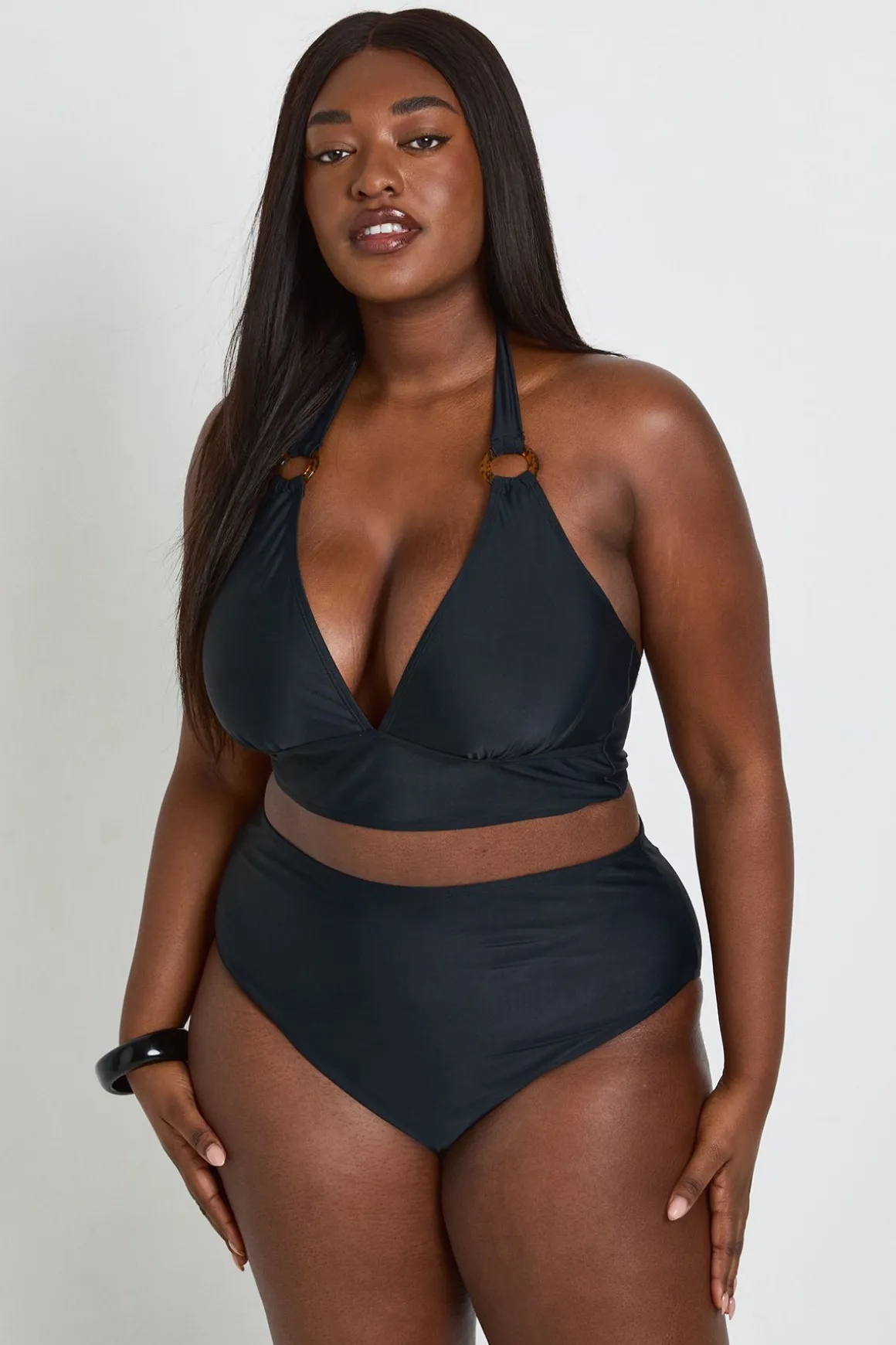 Ensemble Bikini Grande Taille Haut Plongeant Avec Détail Décoratif Et Taille Haute