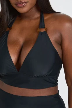 Ensemble Bikini Grande Taille Haut Plongeant Avec Détail Décoratif Et Taille Haute
