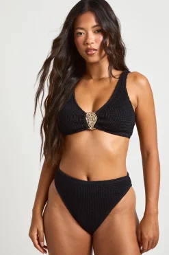 boohoo Ensemble Bikini Haut À Décolleté Avec Détails Dorés Froissés Et Bas Taille Haute<Femme Maillots De Bain|Tenues De Plage