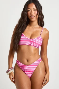 Ensemble Bikini Haut À Encolure Arrondie Et Bas Brésilien À Rayures