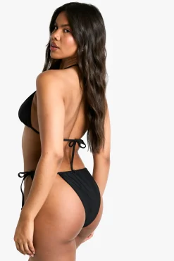 Ensemble bikini : haut triangle à garniture en pierre de résine et bas de bikini à nouer sur les côtés