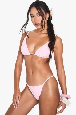 Ensemble bikini : haut triangle en tissu éponge embossé à motif floral et culotte tanga de bikini