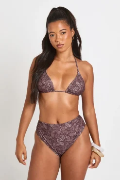 Ensemble Bikini Haut Triangle Et Bas Taille Haute À Imprimé Cachemire