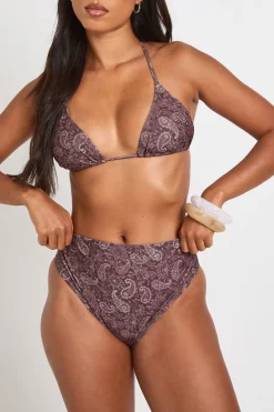 Ensemble Bikini Haut Triangle Et Bas Taille Haute À Imprimé Cachemire