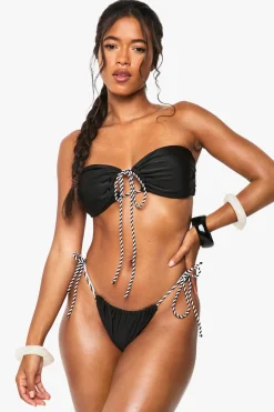 boohoo Ensemble bikini monochrome à bretelles en corde, haut à encolure halter & bas tanga à nouer latéralement<Femme Maillots De Bain|Tenues De Plage