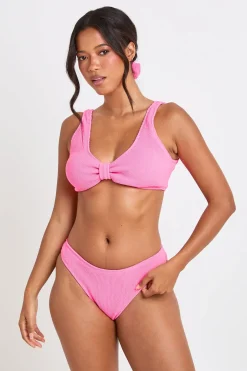 Ensemble Bikini 3 Pièces En Tissu Gaufré Avec Haut Plongeant, Culotte Et Chouchou Assorti