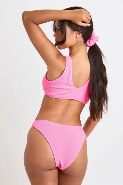 Ensemble Bikini 3 Pièces En Tissu Gaufré Avec Haut Plongeant, Culotte Et Chouchou Assorti