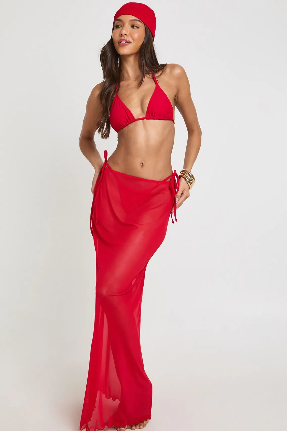 Ensemble Bikini Triangle Avec Jupe Maxi Et Foulard
