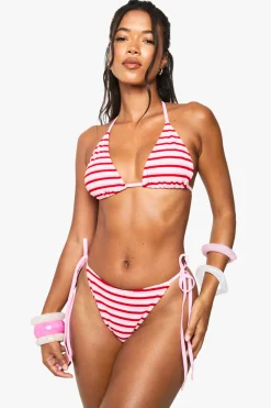 Ensemble Bikini Triangle en Serviette Rayée et Bikini Bas à Nouer sur le Côté