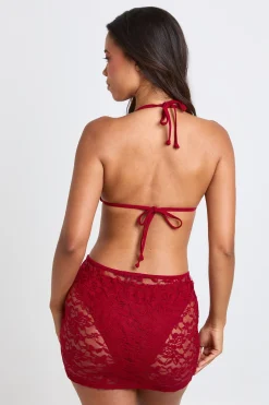 boohoo Ensemble Bikini Triangle 3 Pièces Avec Jupe En Dentelle<Femme Tenues De Plage|Satin Et Dentelle