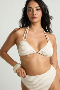 Ensemble bikini triangle texturé et bas de bikini taille haute