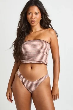 Ensemble Bikini Vichy Bandeau Long À Volants Et Bas De Bikini