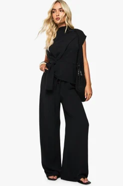 Ensemble blouse drapée tissée et pantalon coordonné