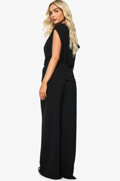 Ensemble blouse drapée tissée et pantalon coordonné