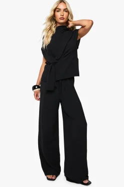 Ensemble blouse drapée tissée et pantalon coordonné