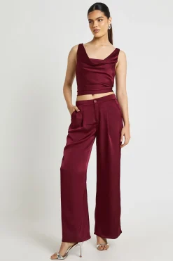 boohoo Ensemble Caraco Col Bénitier et Pantalon Large en Satin<Femme Satin Et Dentelle|Ensembles
