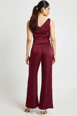 boohoo Ensemble Caraco Col Bénitier et Pantalon Large en Satin<Femme Satin Et Dentelle|Ensembles