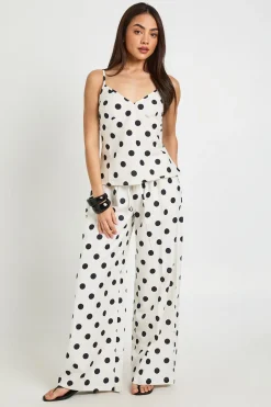 Ensemble Caraco Et Pantalon Large À Pois Effet Lin