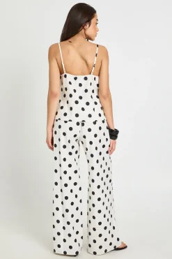 Ensemble Caraco Et Pantalon Large À Pois Effet Lin