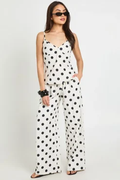 Ensemble Caraco Et Pantalon Large À Pois Effet Lin